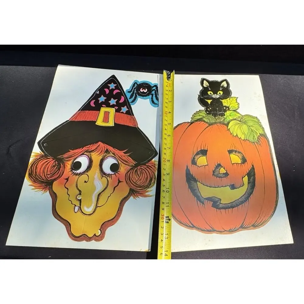 2 Vintage Halloween Masks Hallmark Paper Willa Witch & Percy Pumpkin Unused!